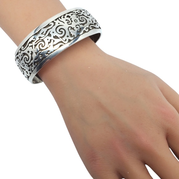 Sterling Silver Oxidized Spiral Cut Out Wide Cuff Bracelet #20760 - Picture 9 of 10